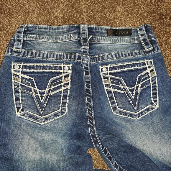 Vigoss Distressed Embroidered Pockets Straight Denim Jeans - Picture 9 of 11